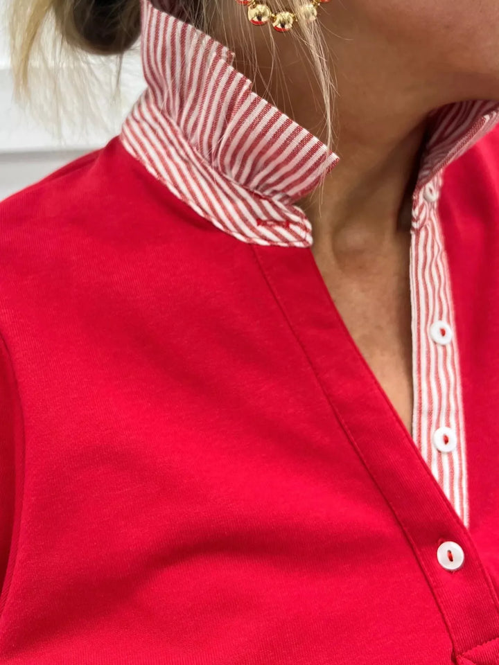 Notched neck half-button puff sleeve blouse
