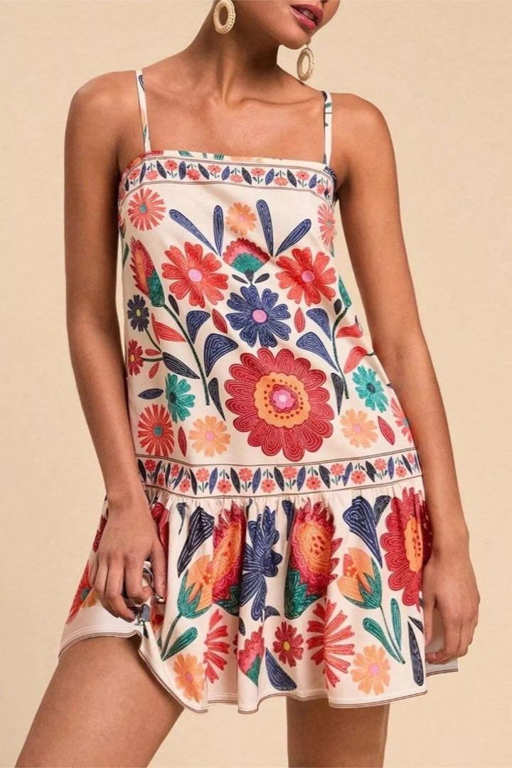 Floral Plus size sleeveless floral ruffle hem mini dress