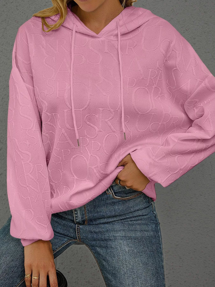 Embossed lettering drawstring pullover hoodie