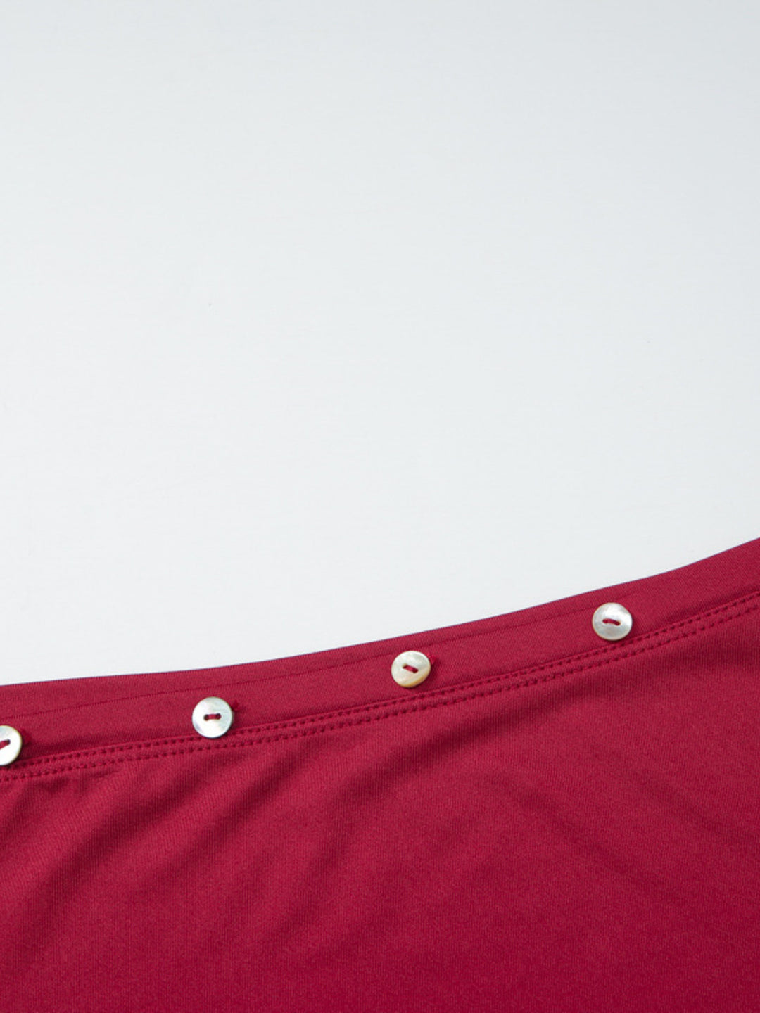 One-shoulder button-trim fitted crop top