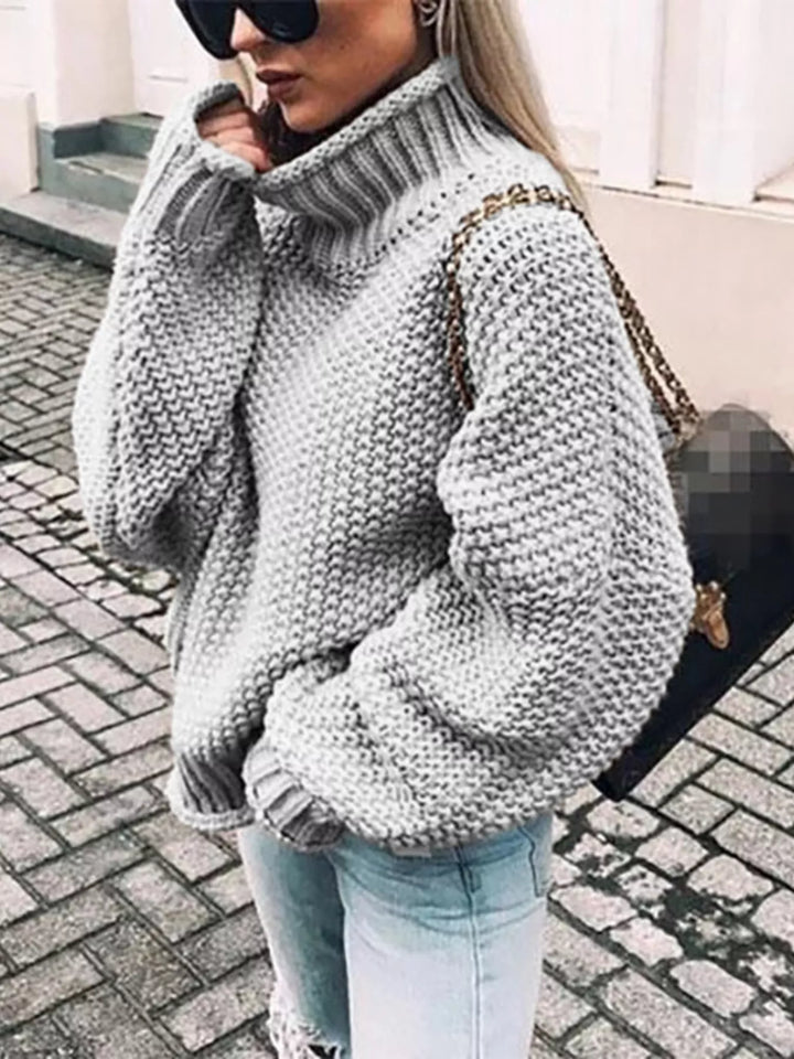 Grey Oversized chunky knit turtleneck sweater