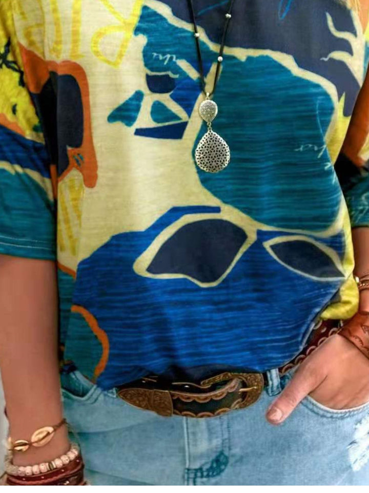 Abstract stripe round-neck short sleeve t-shirt