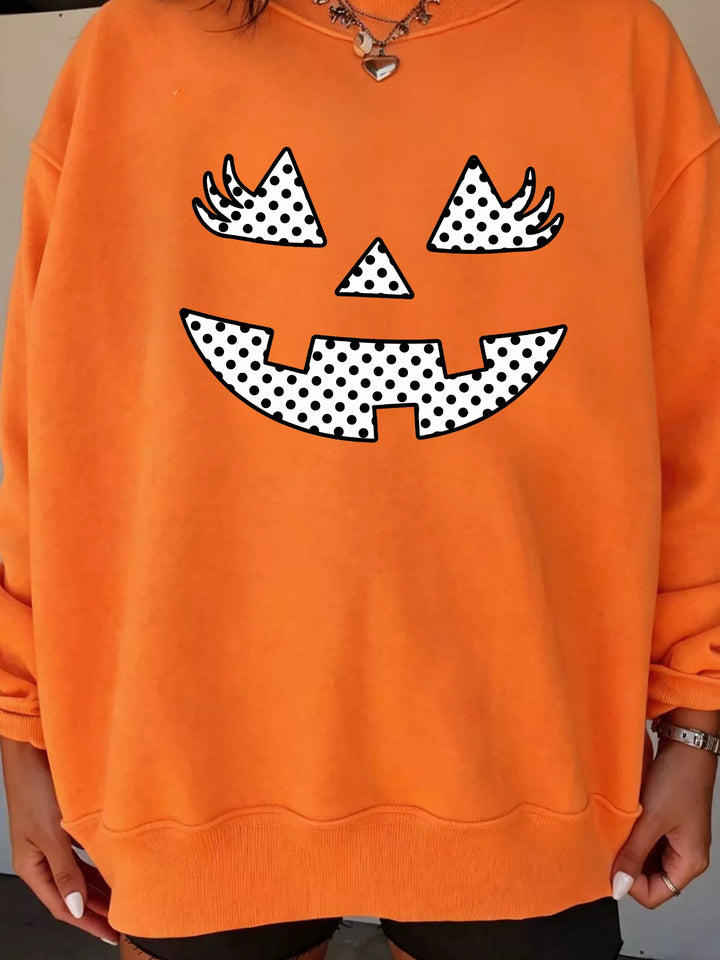 Polka dot jack-o-lantern face graphic pullover sweatshirt