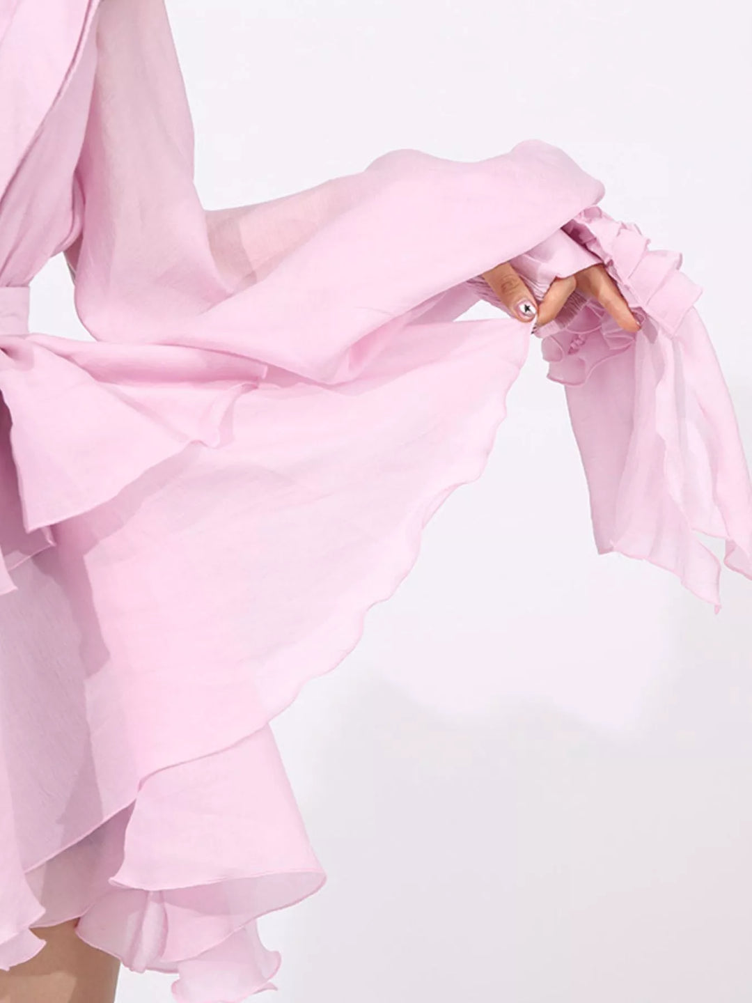 Tiered ruffle chiffon mini dress with puff sleeves