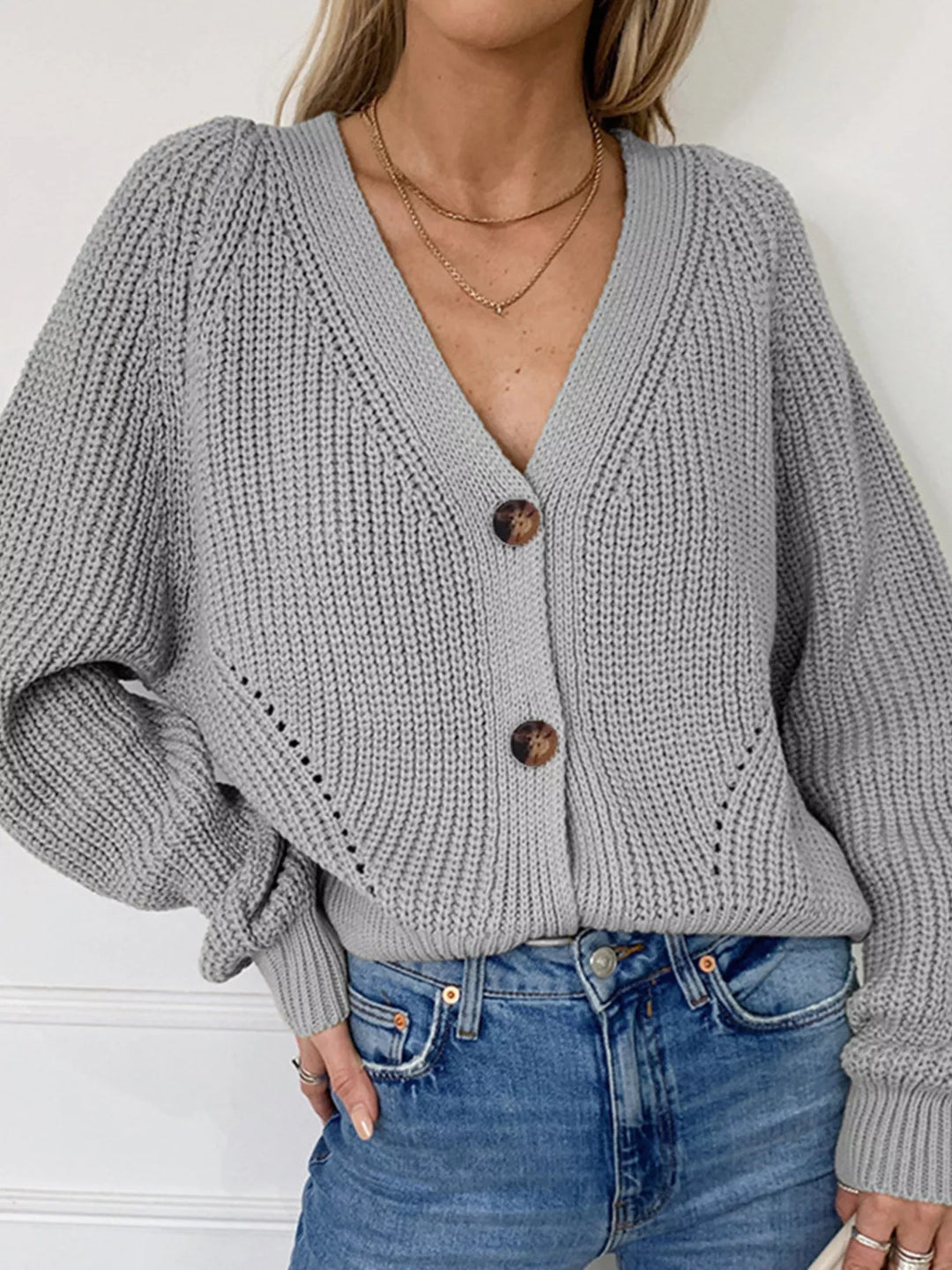 Chunky knit button-down cardigan with tortoiseshell buttons