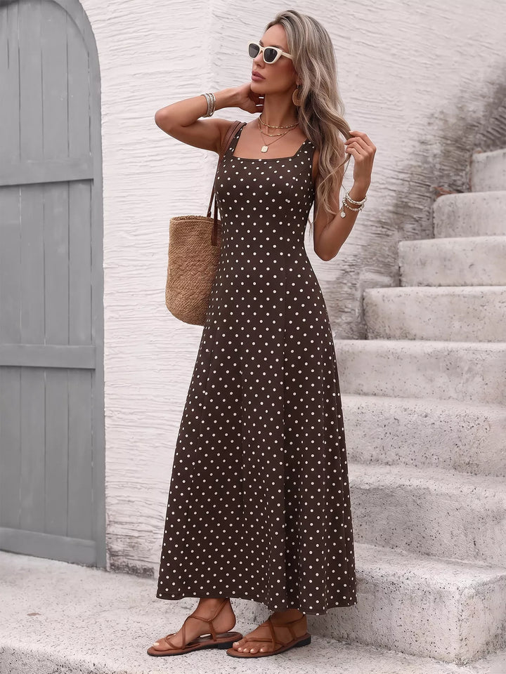 Sleeveless polka dot square-neck maxi dress