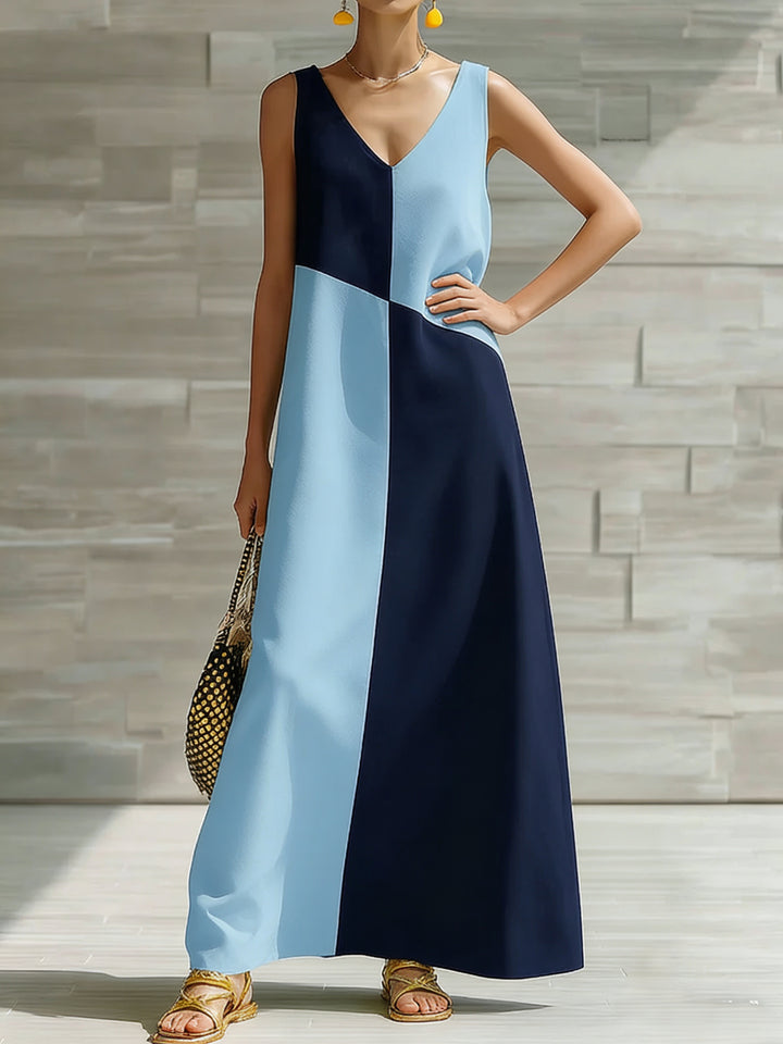 Color block sleeveless V-neck maxi dress