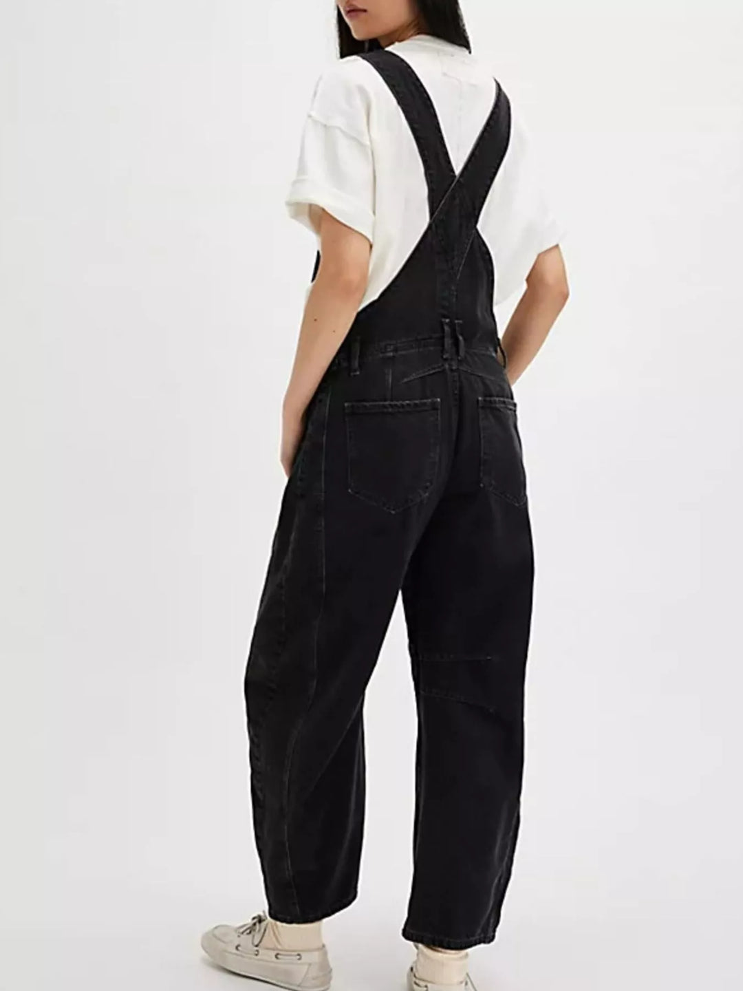 Wide-leg cotton denim overalls with adjustable straps