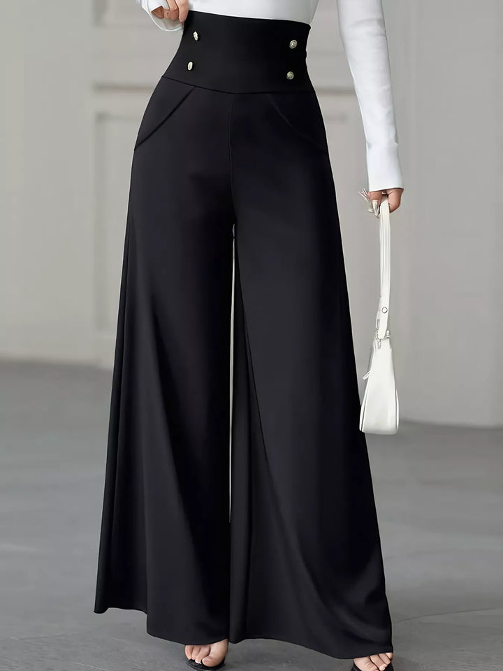 High-rise wide-leg pants with button-detail waistband