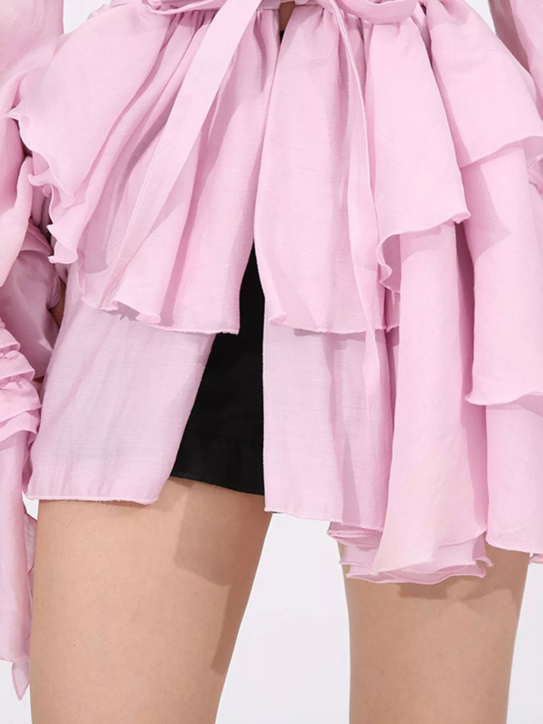 Tiered ruffle chiffon mini dress with puff sleeves