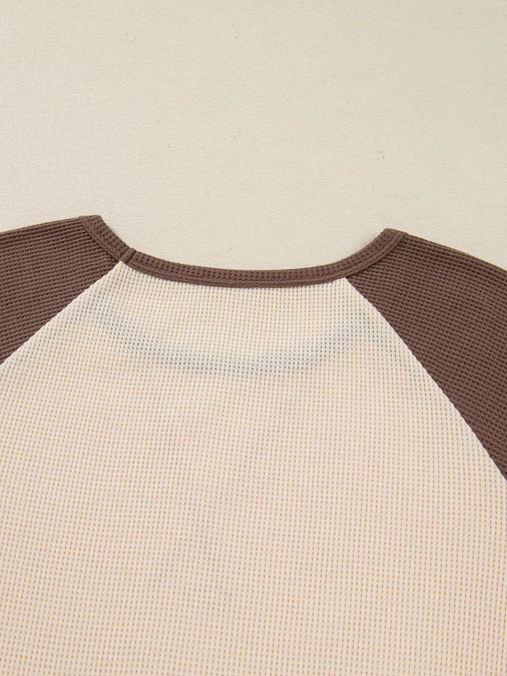 Floral patchwork color block raglan long sleeve top