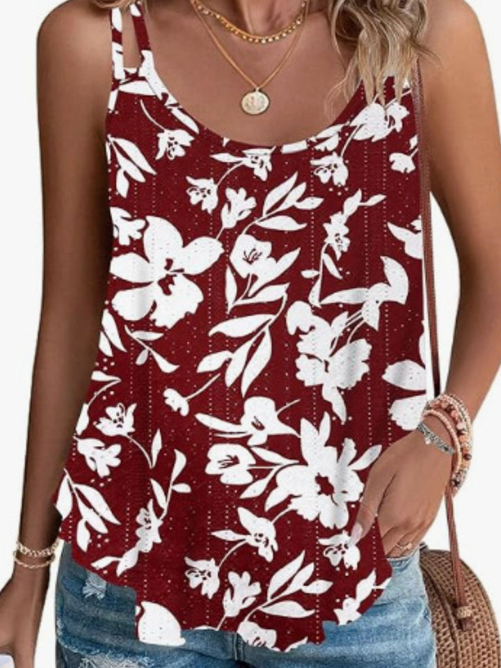 Burgundy Floral eyelet double strap swing cami top