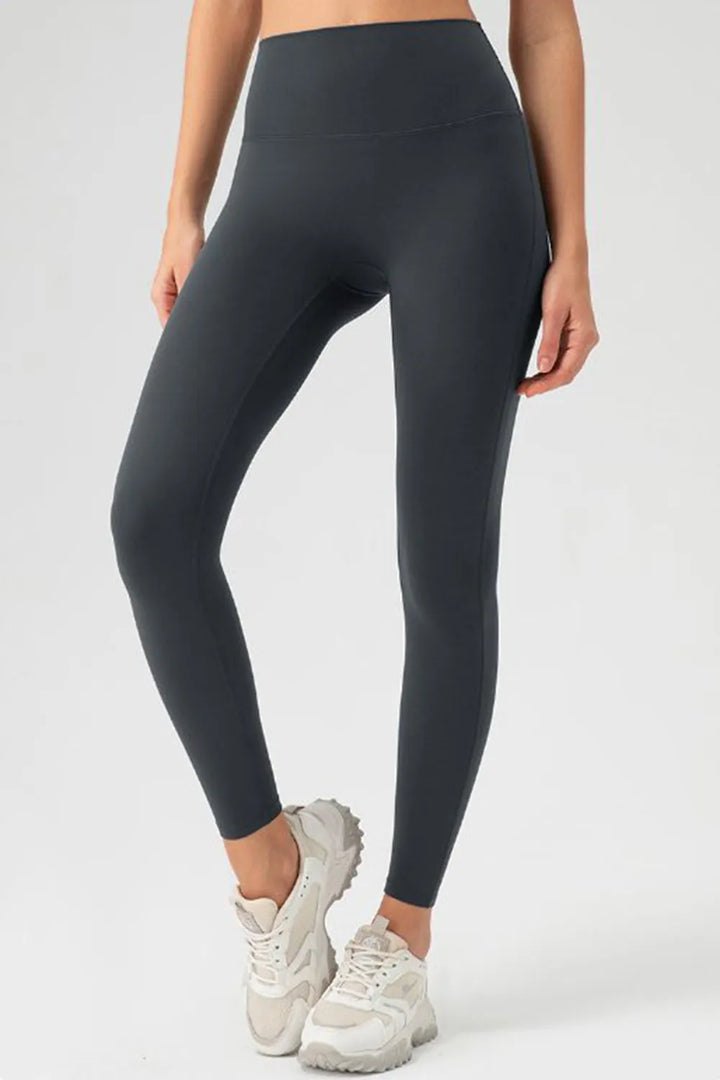 Dark Gray High-waisted skinny active leggings with wide waistband