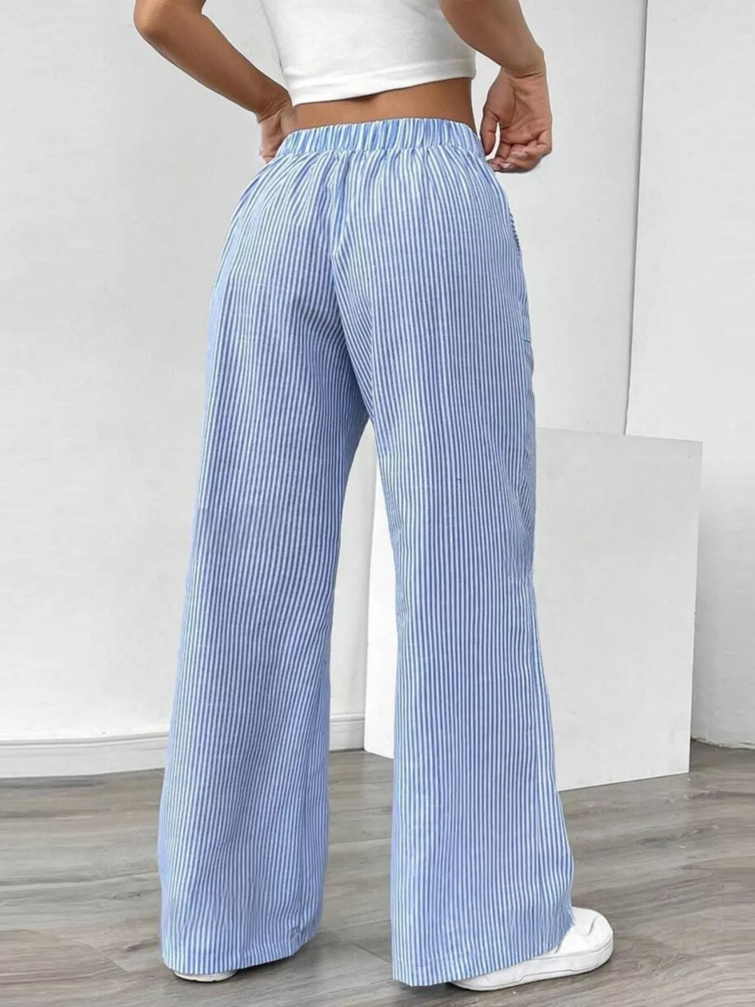 Pinstripe wide-leg pants with drawstring waist