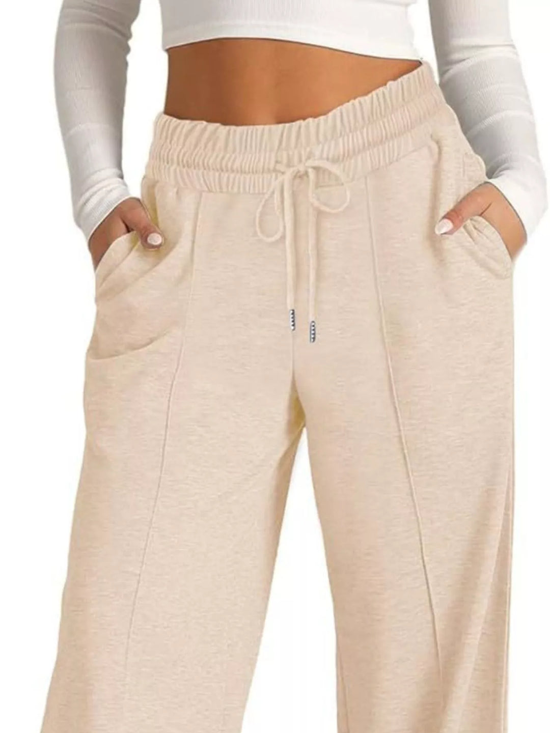 Apricot Wide-leg drawstring pants with elastic waist and pockets