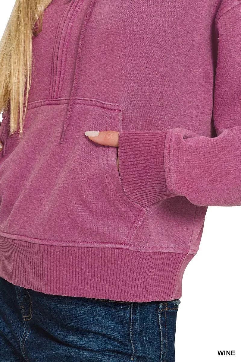 Pigment-dyed fleece half-zip hoodie with kangaroo pocket