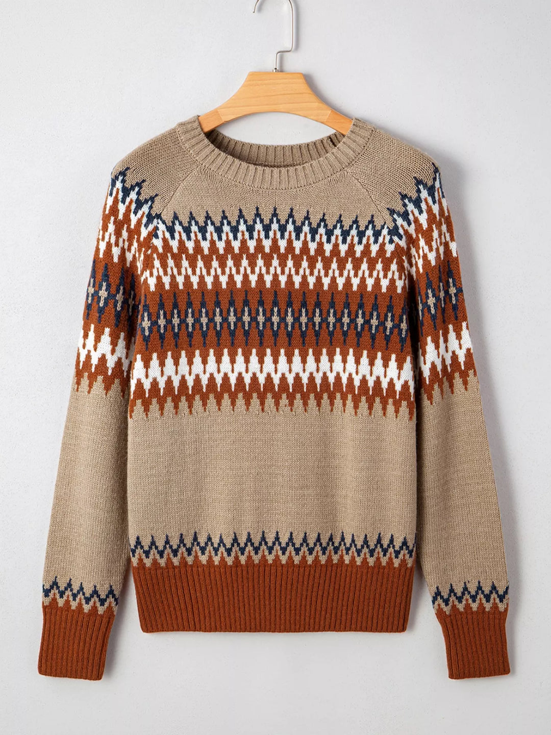 Fair Isle geometric knit crew neck sweater