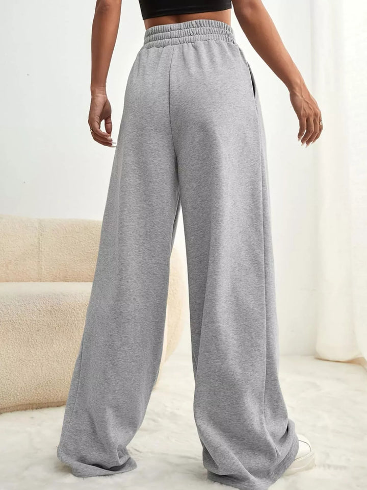 Pleated wide-leg drawstring pants with elastic waist
