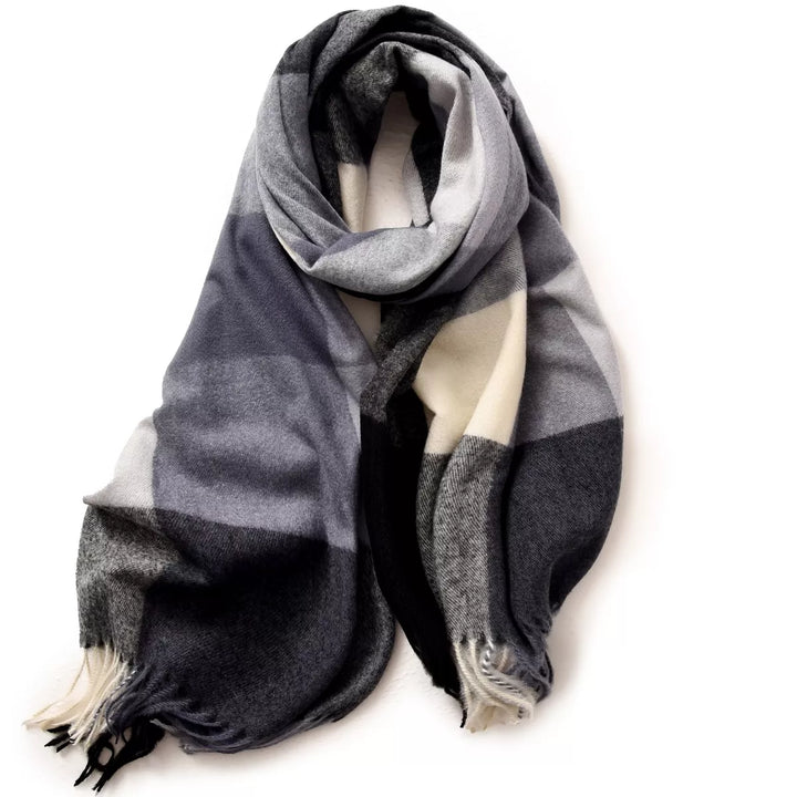 Style C Oversized plaid blanket scarf with fringe trim