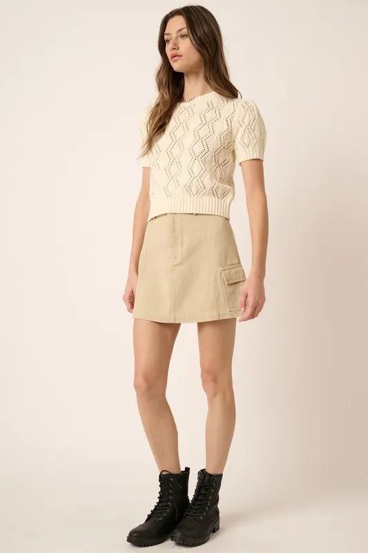 Cotton cargo mini skirt with side flap pockets