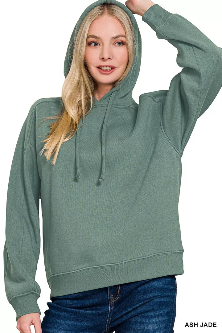 Relaxed-fit drawstring fleece hoodie with ribbed cuffs