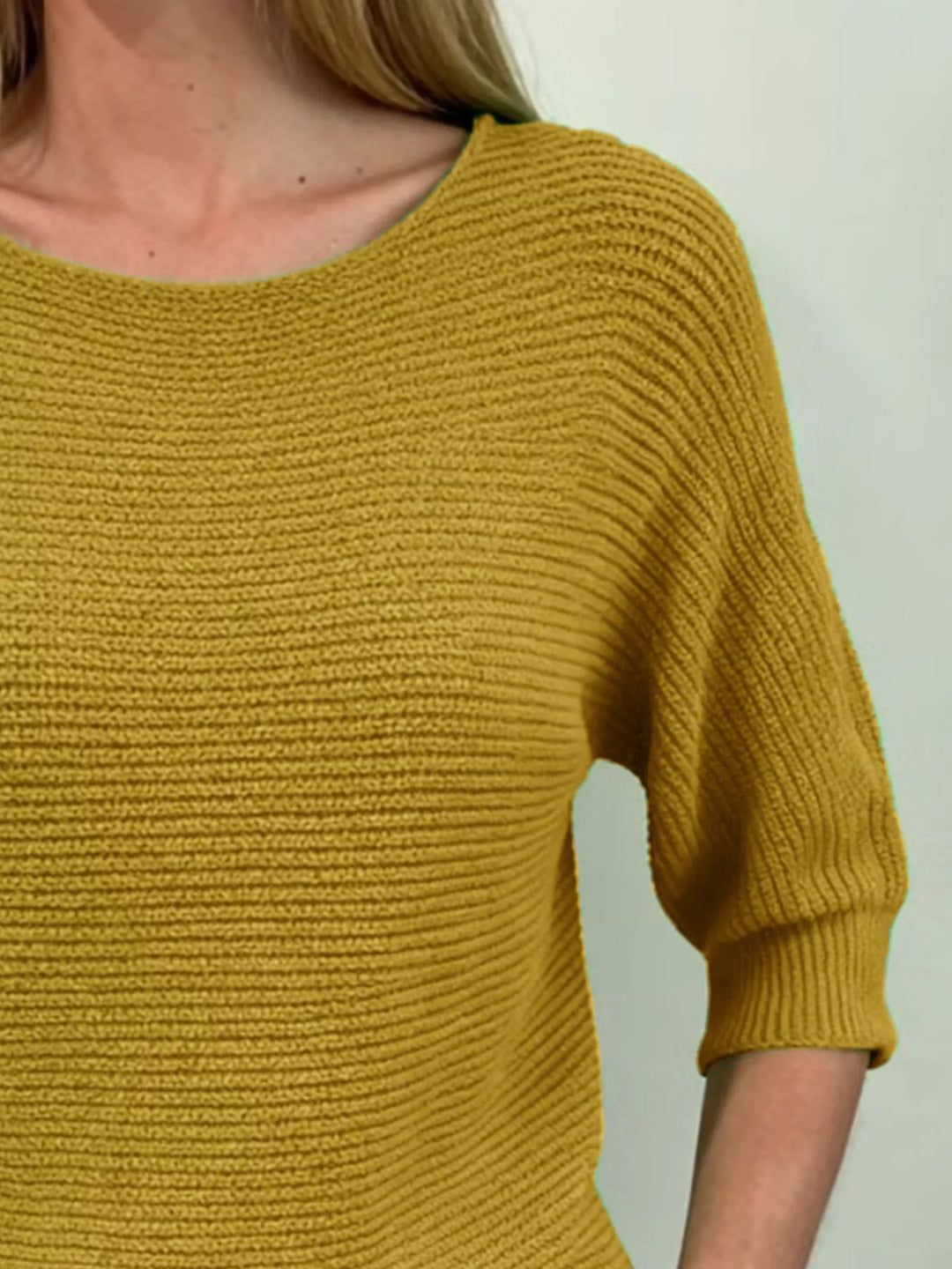 Ribbed knit round neck sweater with dolman sleeves