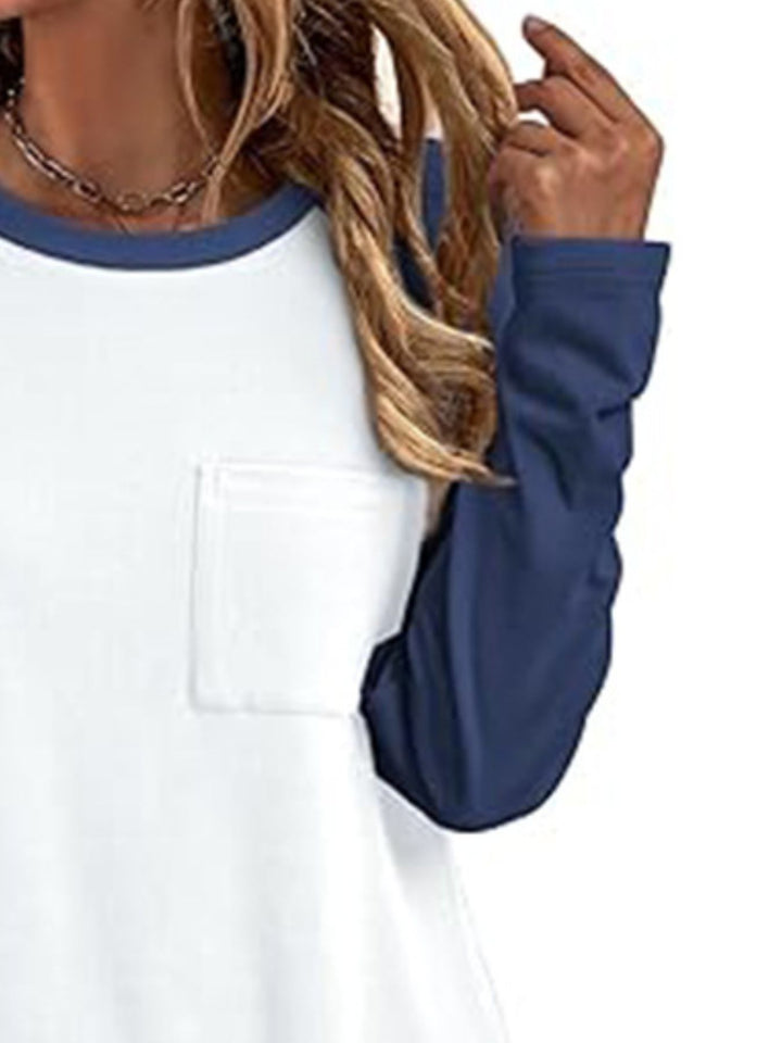 Colorblock raglan long sleeve tee with chest pocket