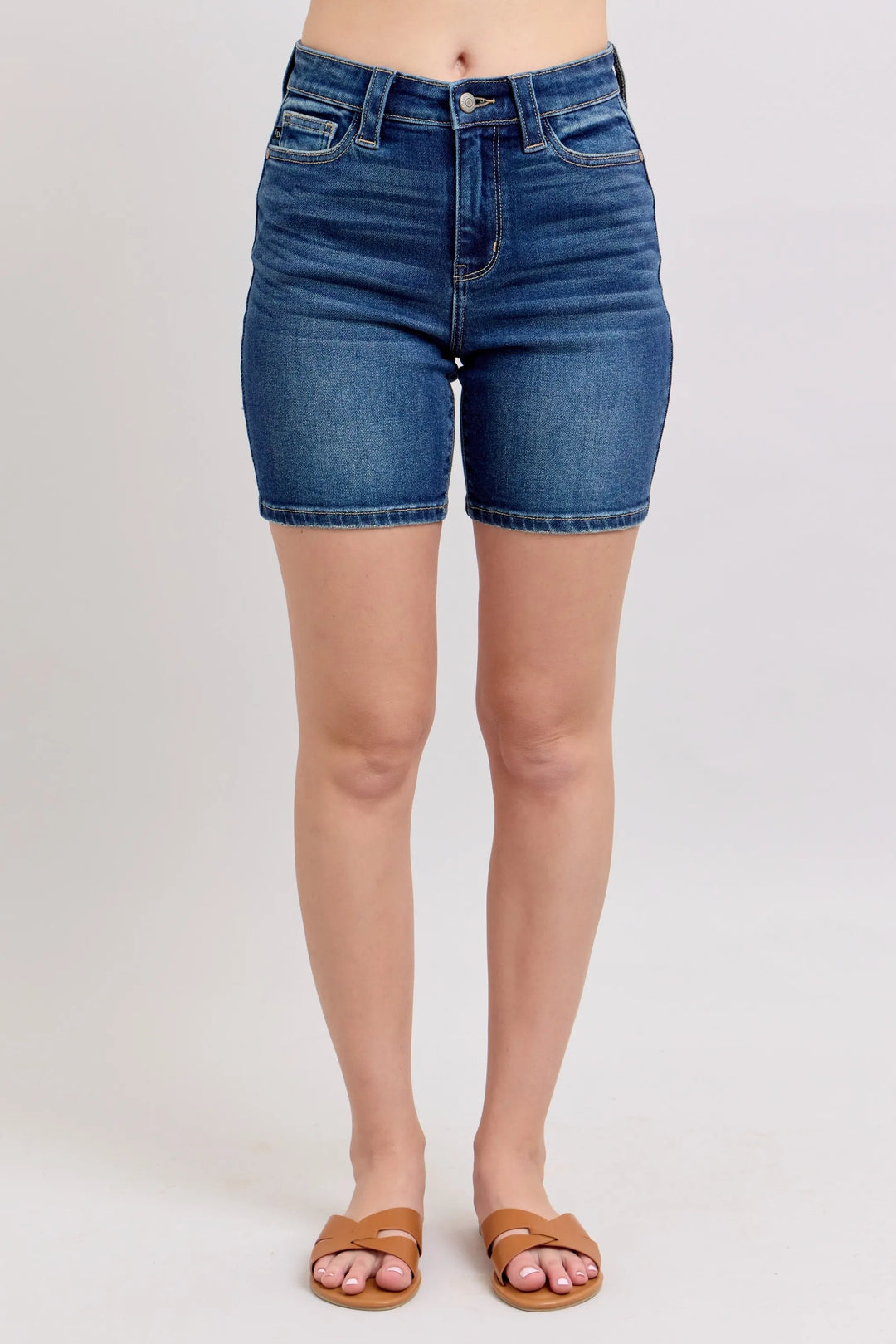 DK High-rise Bermuda denim shorts with back flap pockets