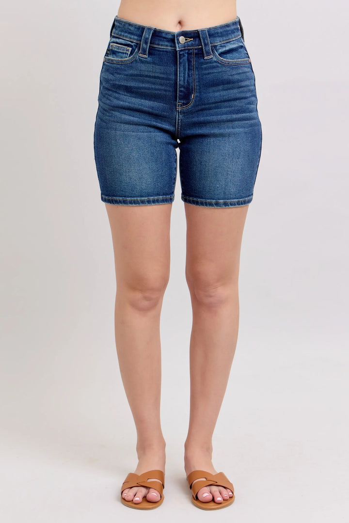 DK High-rise Bermuda denim shorts with back flap pockets