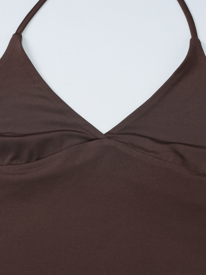 Slim-fit halter-neck crop cami with deep V-neckline