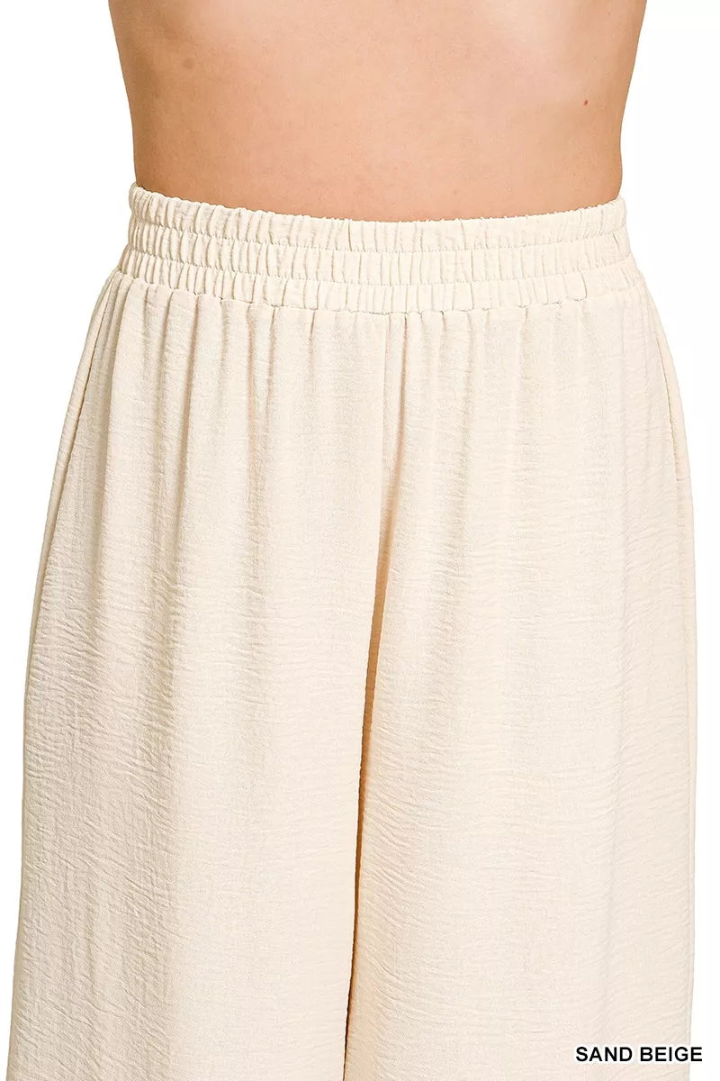 Woven airflow wide-leg pants with elastic waistband