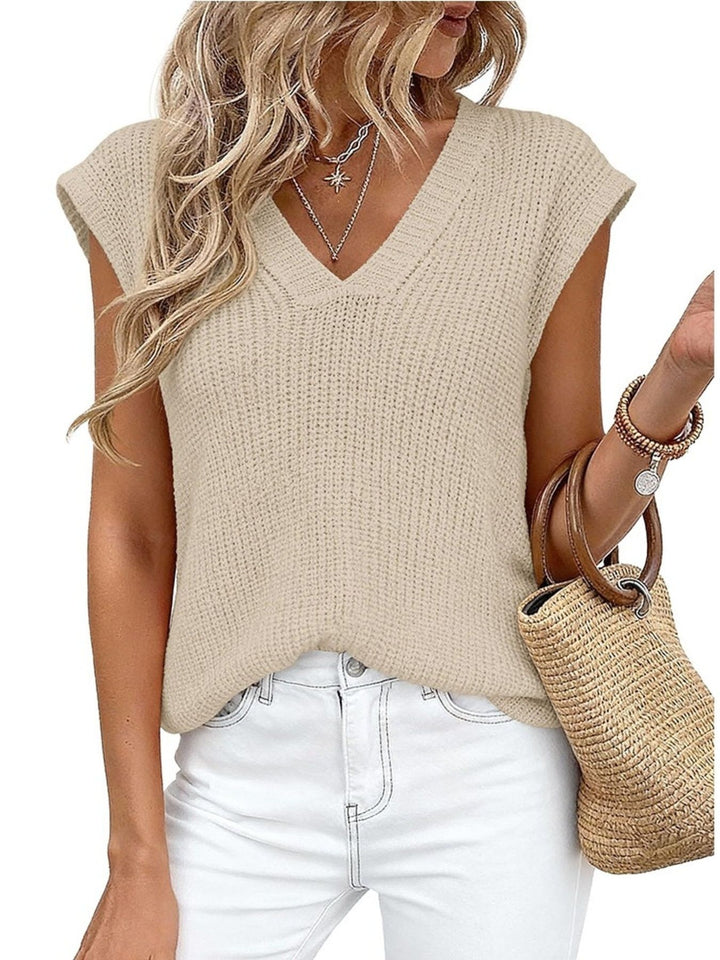 V-neck cap sleeve waffle knit sweater vest