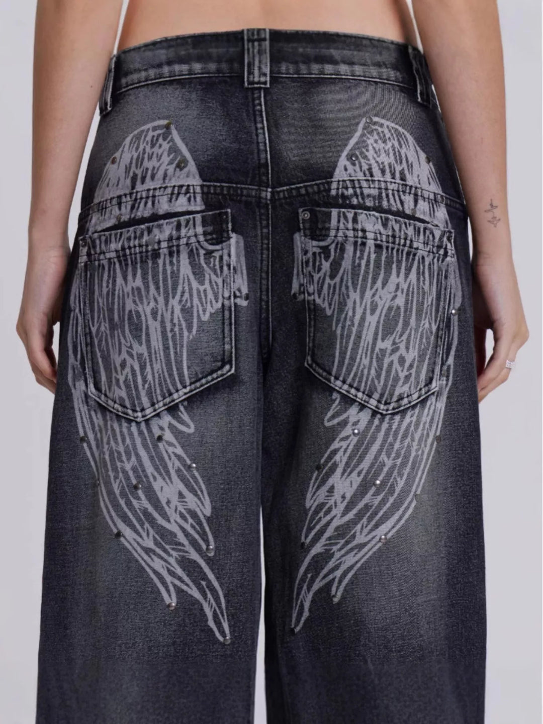 Vintage wash mid-rise wide leg jeans with panel seams