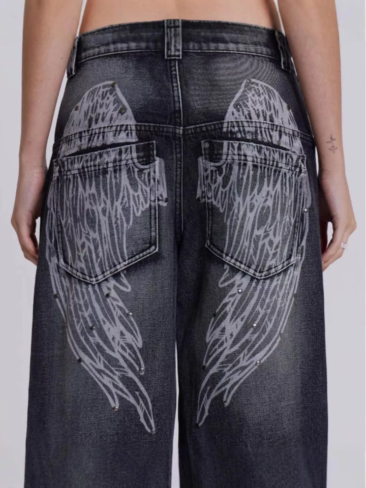Vintage wash mid-rise wide leg jeans with panel seams