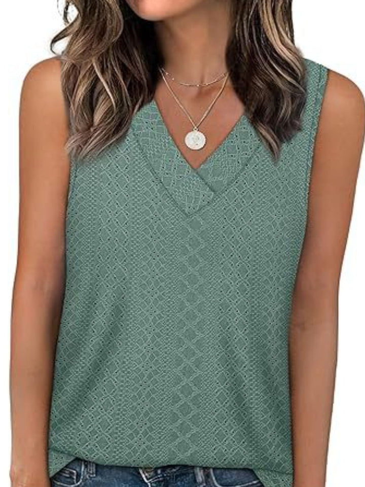 Air Force Blue Eyelet V-neck sleeveless tank with diamond texture
