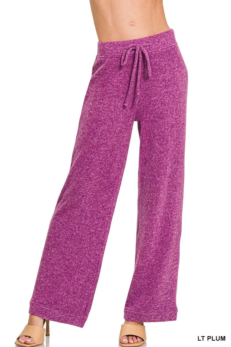 Wide-leg brushed hacci lounge pants with drawstring