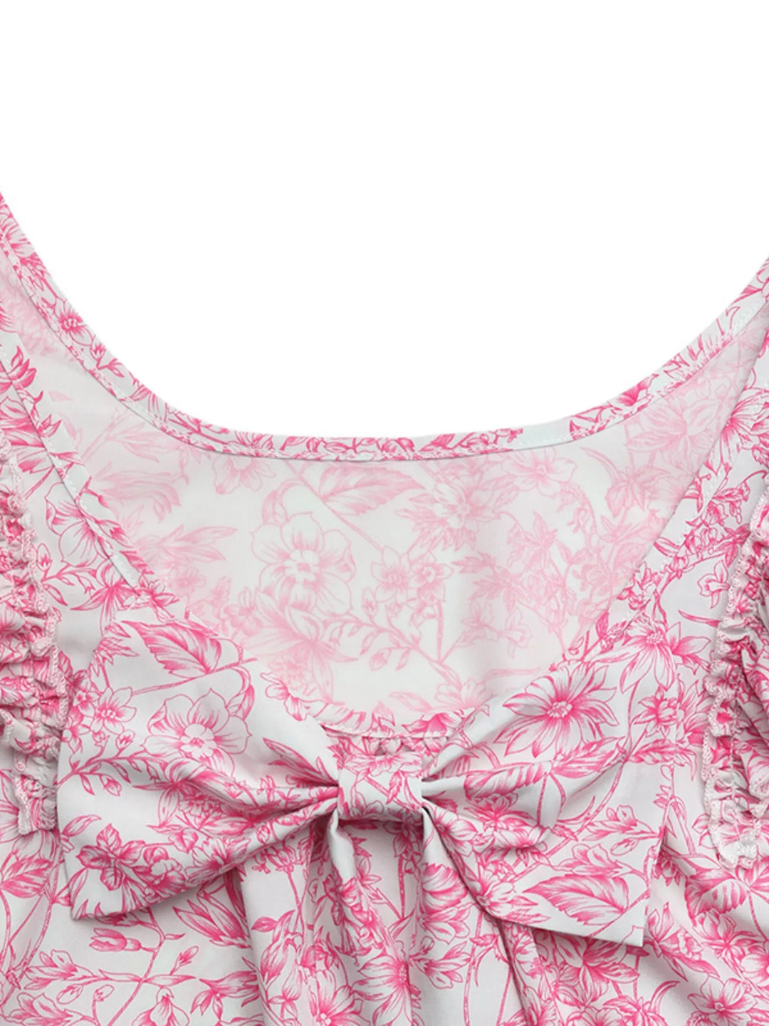 Floral print ruffle cap sleeve blouse with square neckline