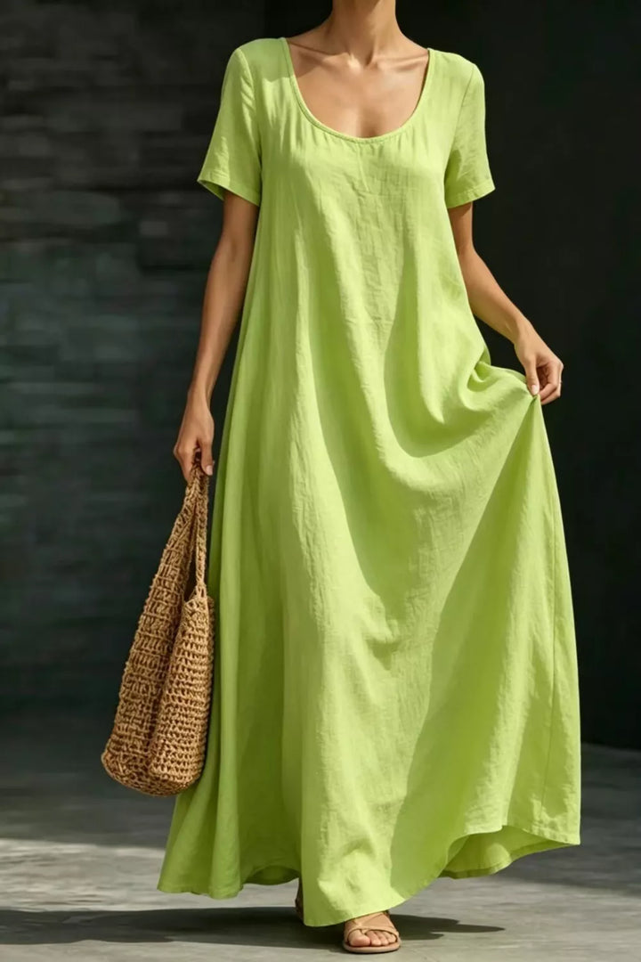 Lime Relaxed scoop neck short sleeve maxi dress with pockets