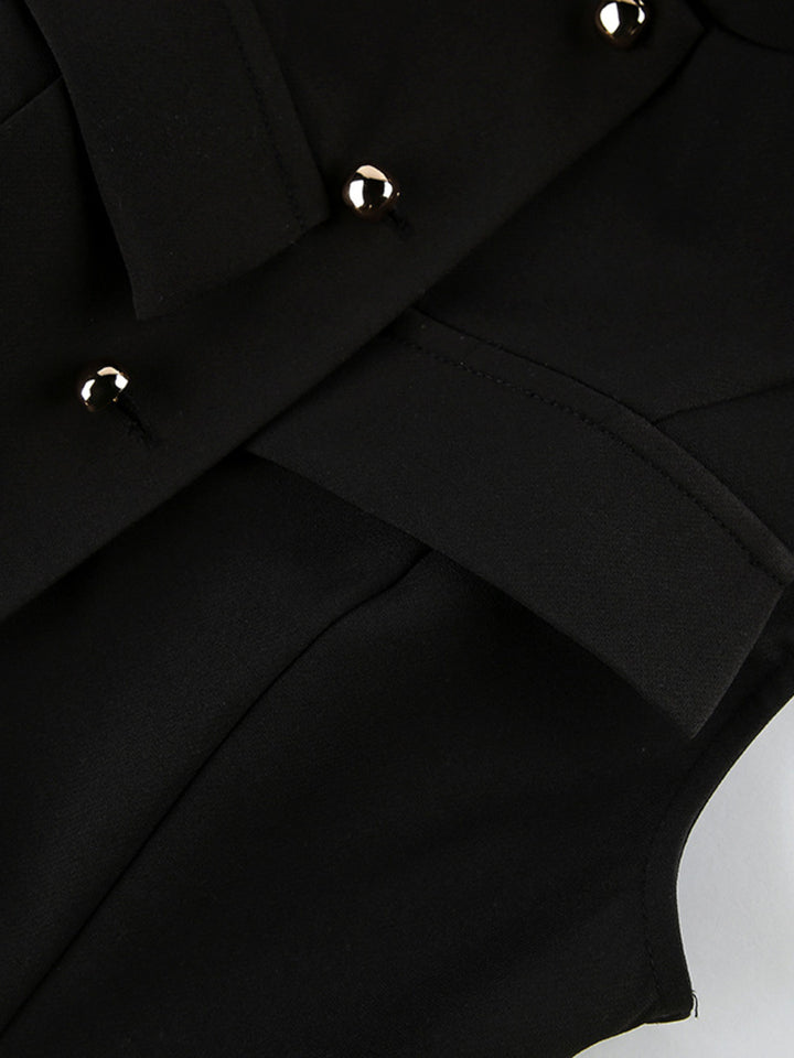 Stand collar sleeveless button-front vest with split hem
