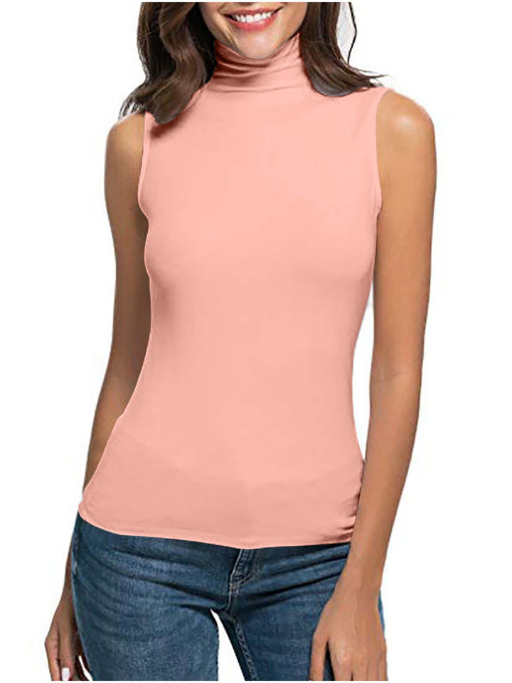 Lotus Root Color Sleeveless turtleneck slim-fit knit top