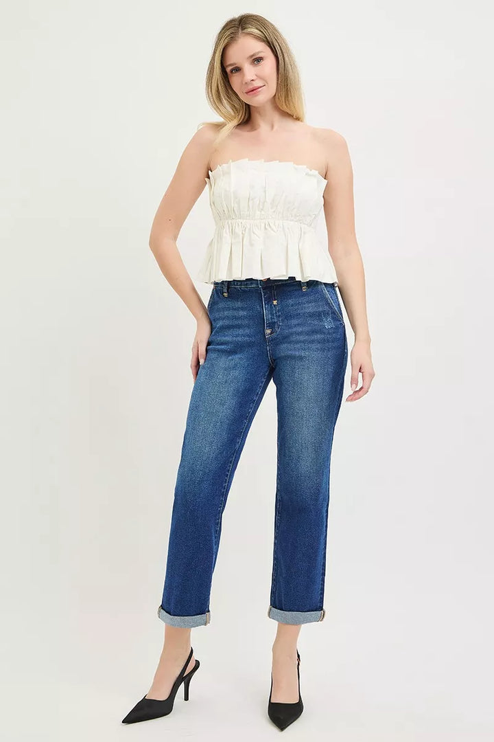 Slouchy cropped boyfriend jeans with cuffed hem