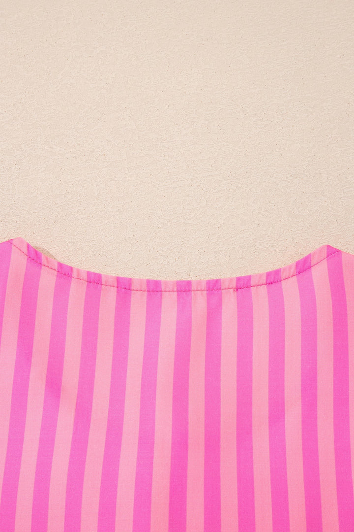Striped puff sleeve mini dress with triple bow front
