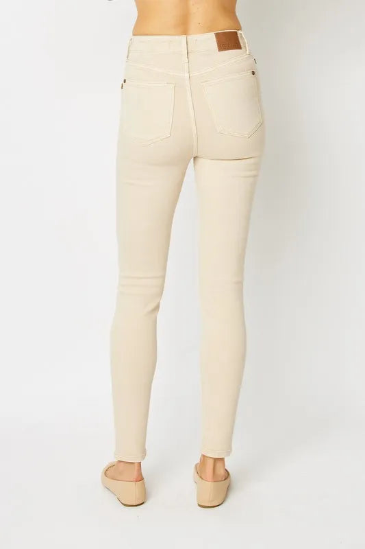 Garment-dyed tummy control high-rise skinny jeans