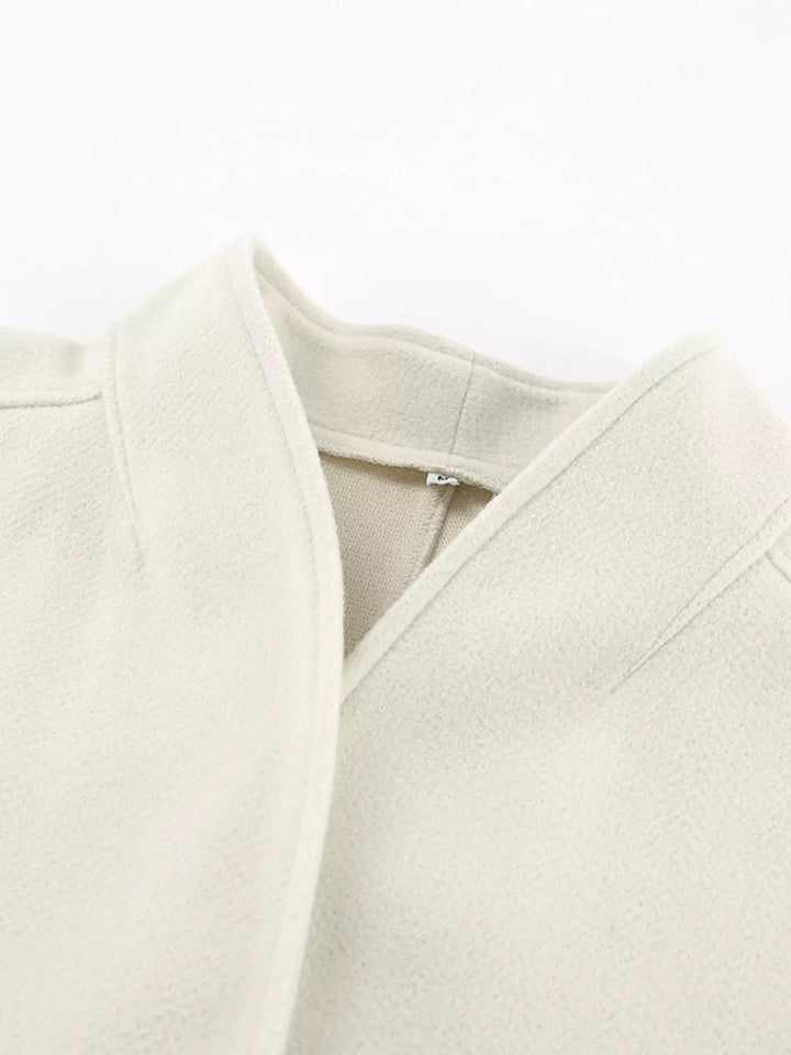 Dropped-shoulder open-front cropped jacket with shawl collar