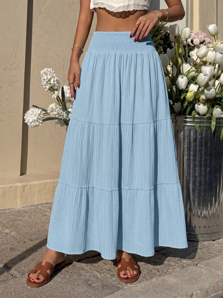 Blue Tiered crinkle maxi skirt with smocked waist