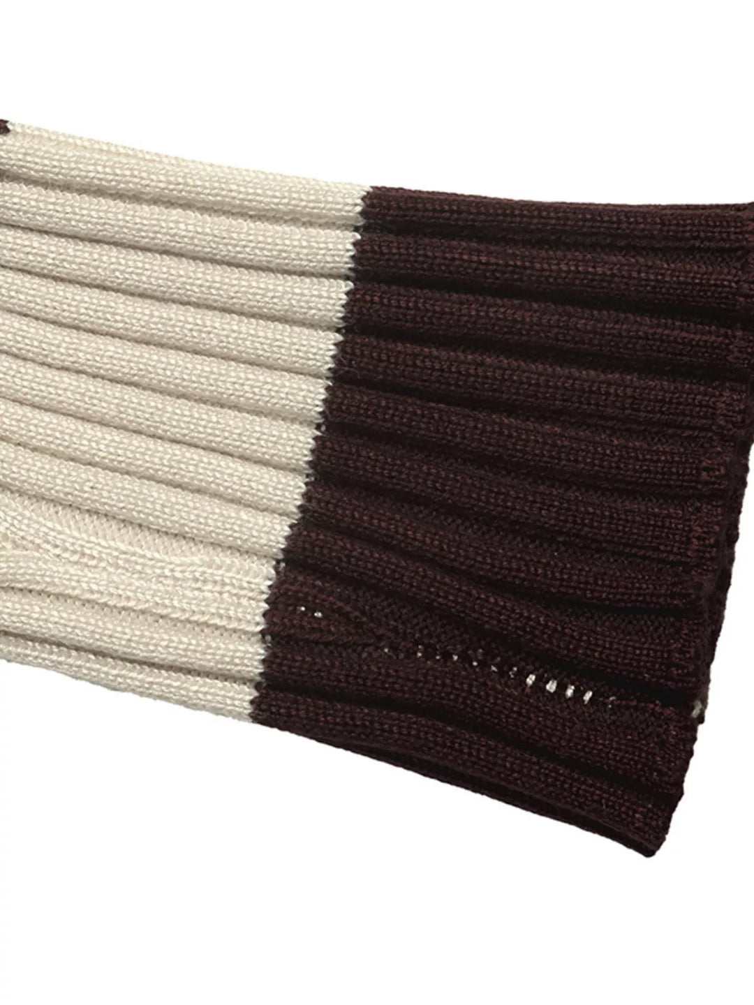 Striped ribbed knit polo collar long sleeve top