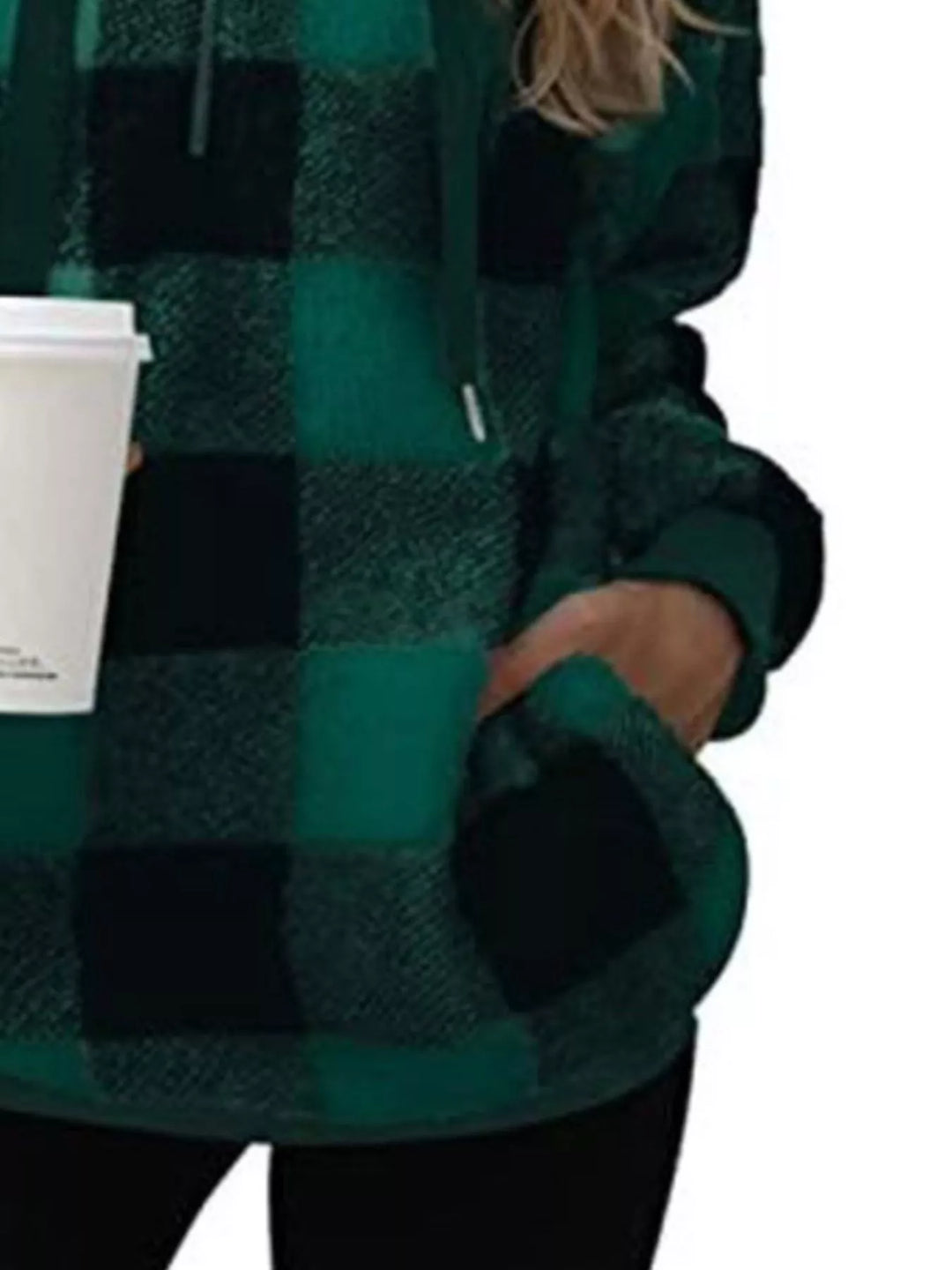 Plaid sherpa quarter-zip hoodie with front pocket