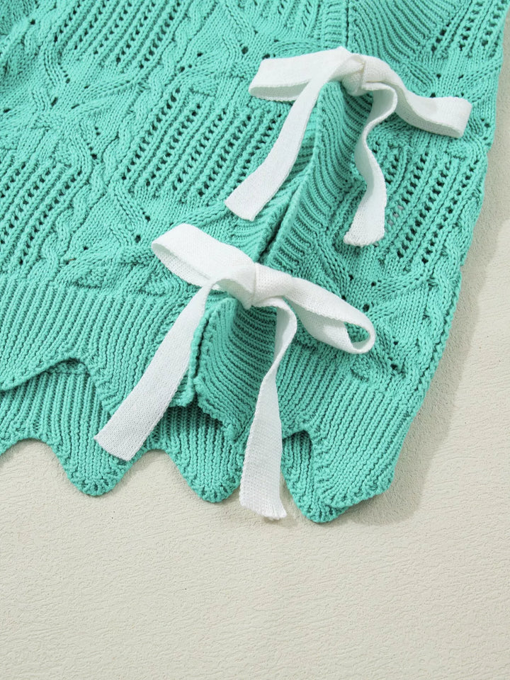 Pointelle openwork knit crop top with scalloped trim