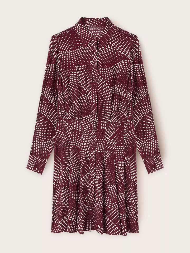 Abstract dot print long sleeve mini shirt dress