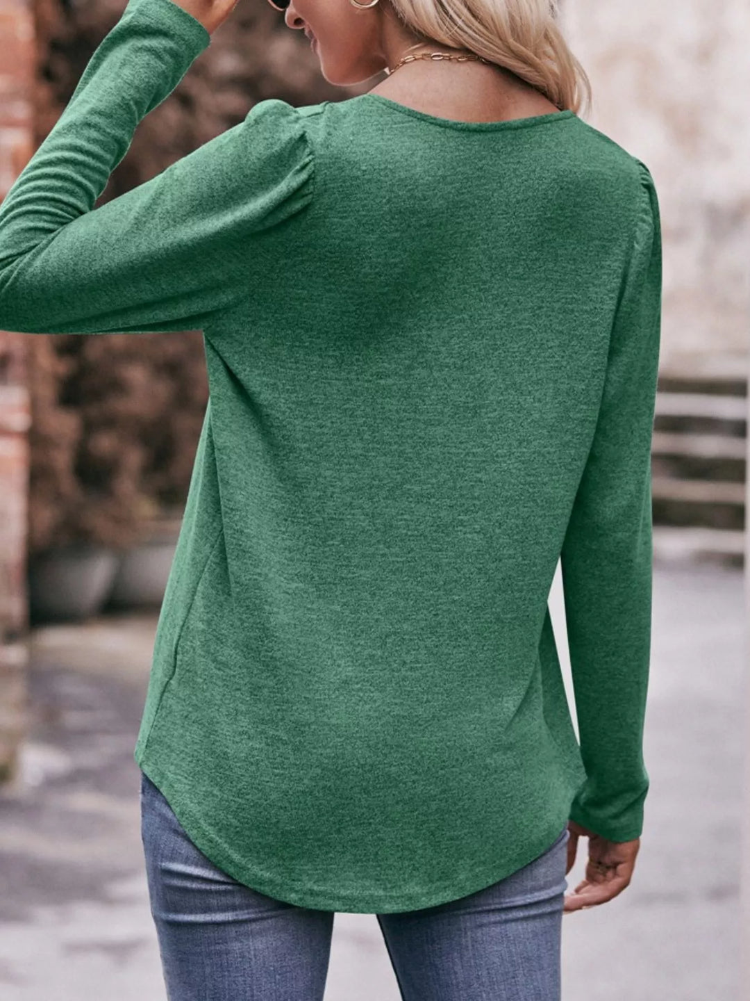 Pleated square neck long sleeve knit top